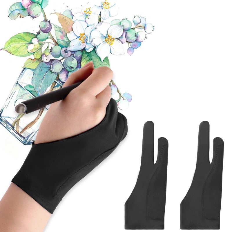 Mixoo Artists Gloves 2 Pack - Palm Rejection Gloves with Two Fingers for Paper Sketching, iPad, Graphics Drawing Tablet, Suitable for Left and Right Hand (Large) - Image 1